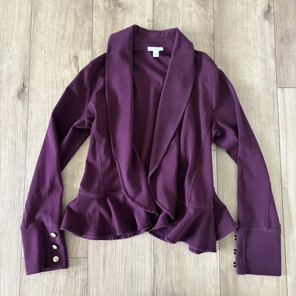 J. Jill Blazer Jacket Open Front Plum Purple Sz Small Gold‎ Nautical Women's